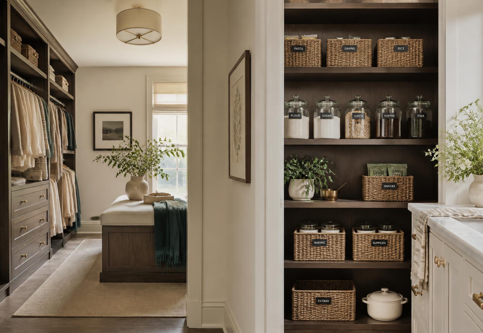 A Rooted & Refined Spaces organizer refining a client walk-in closet in Houston